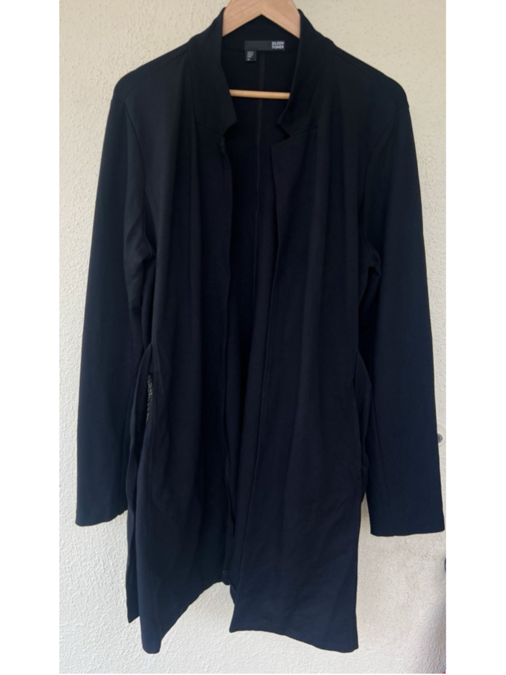 Eileen Fisher Black Tie Front Open Duster Cardigan XL Minimalist Classic Career